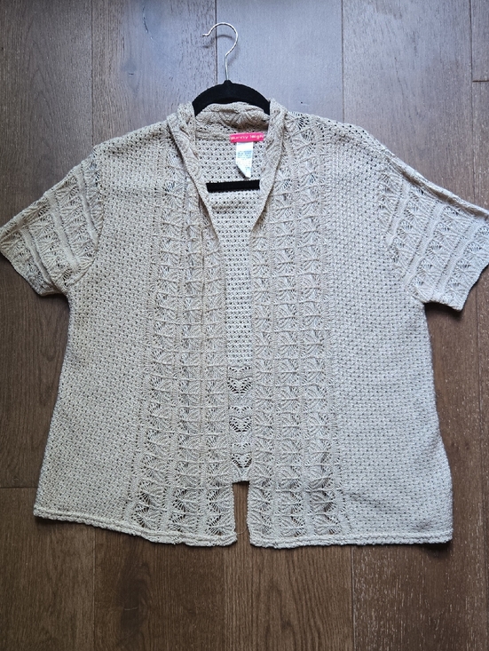 Sunny Leigh Sweaters - Sunny Leigh Beige Crochet Open-Front Cardigan